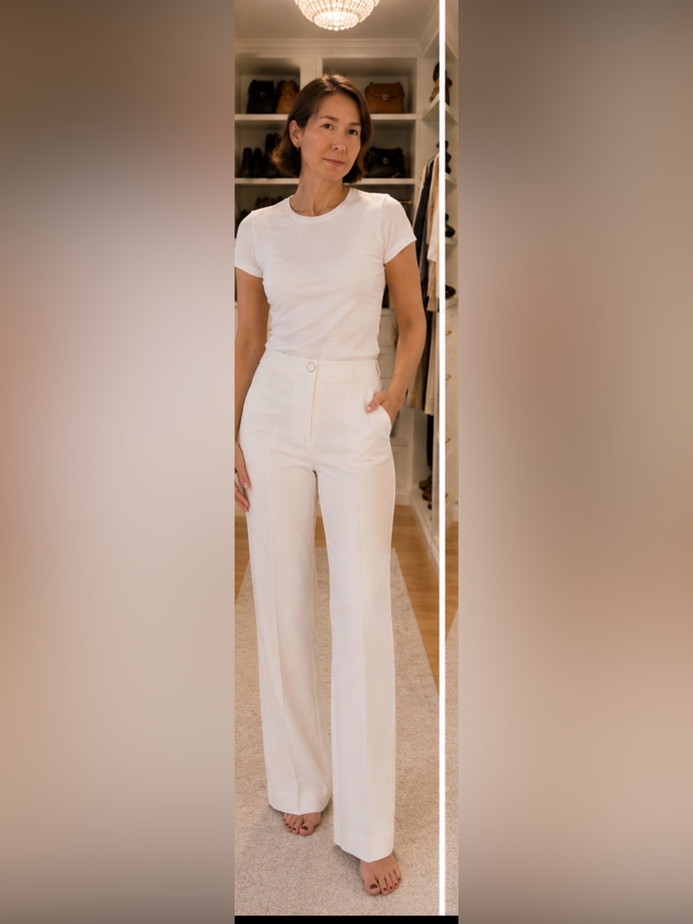Veronica Beard Cream Straight-Leg Pants